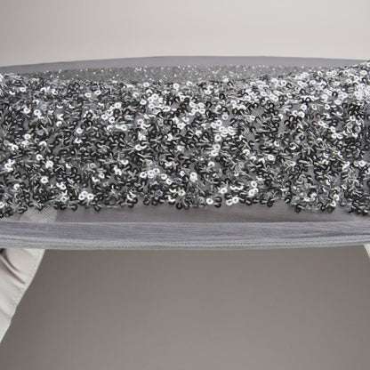 Recycled Polyester All-Over Circular Baby Sequins on Stretch Mesh - Silver - Divine Collection