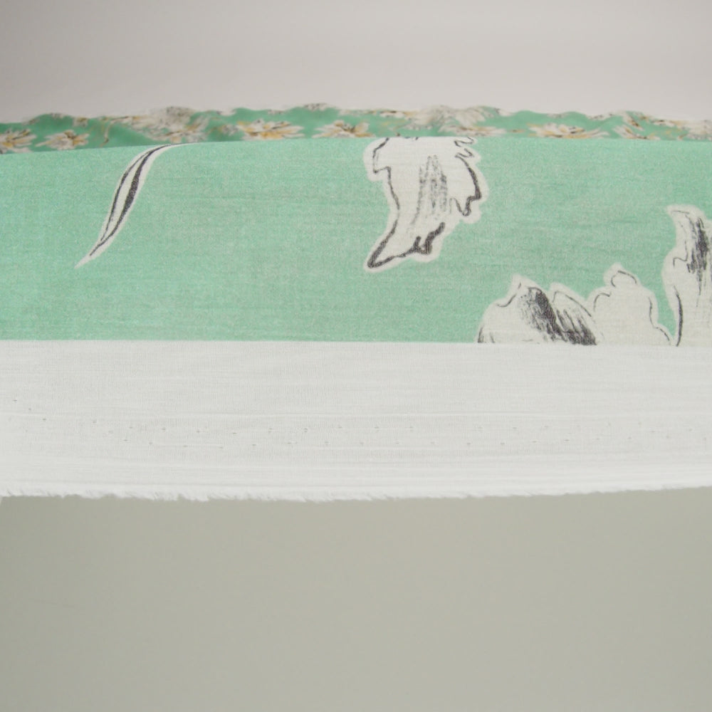 Crinkled Cotton Gauzy Woven - Mint Green, Golden Yellow and Off White Floral - Mood Exclusive Color Me Chrysanthemum Print - Image 6 of 6