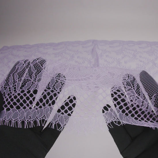 Raschel Lace Panel with Finished Edges - Lavender Delicate Leafy Vines on Net - Image 6 of 6