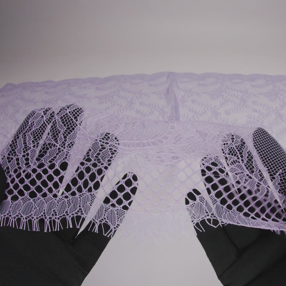 Raschel Lace Panel with Finished Edges - Lavender Delicate Leafy Vines on Net - Image 6 of 6