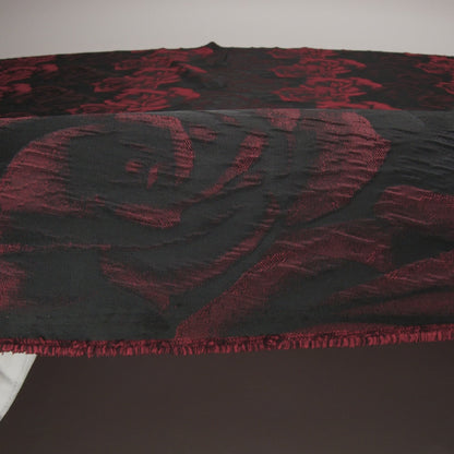 Black and Red Textural Floral Brocade