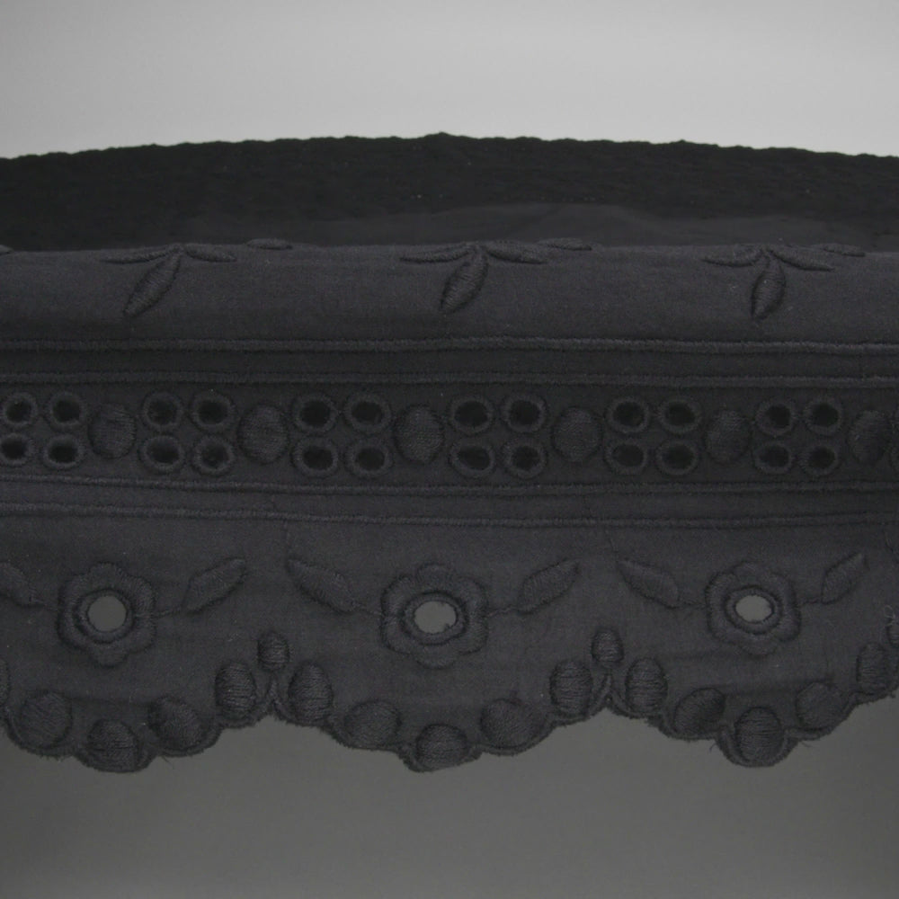 Famous NYC Designer Black Bordered Embroidered Cotton Eyelet - Image 5 of 5