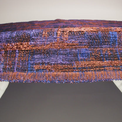 Metallic Blue, Purple and Orange Distressed Plaid Luxury Brocade