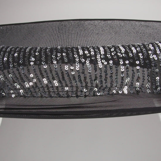 Recycled Polyester Circle Sequin Stripes on Stretch Mesh - Silver on Black - Transcendent Collection - Image 6 of 6