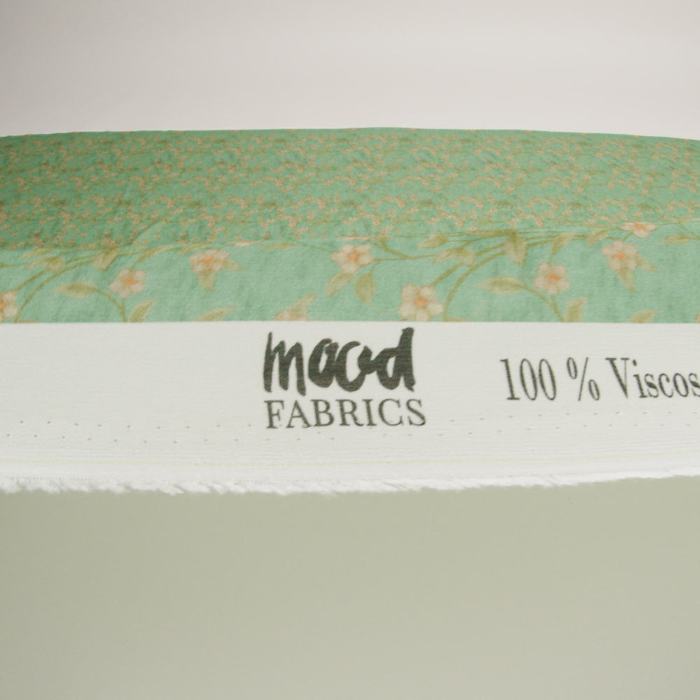 Viscose Georgette - Green and Cream Floral - Flora's Crown Print - Mood Exclusive Secret Garden Collection - Image 6 of 7
