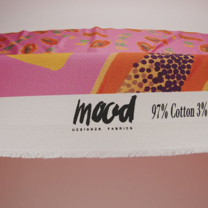 Stretch Cotton Sateen - Pink Papayas - Snack Time Print - Mood Exclusive Citrus Collection