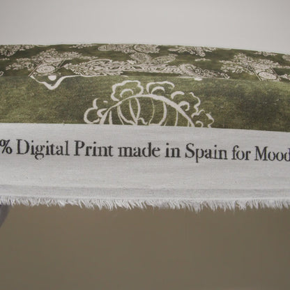 Linen and Rayon Woven - Forest Green and White Paisley and Frames - Mood Exclusive Arabesque Allure Print