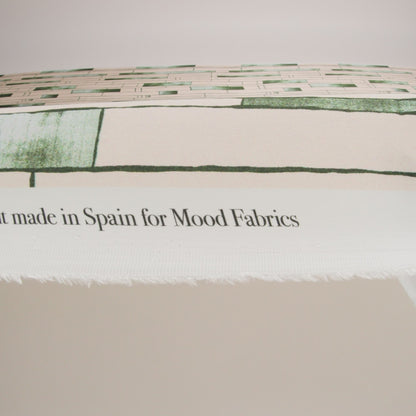 Rayon Challis - Green and Cream Geometric Blocks - Cliffside Climb Print - Mood Exclusive Acadia Collection