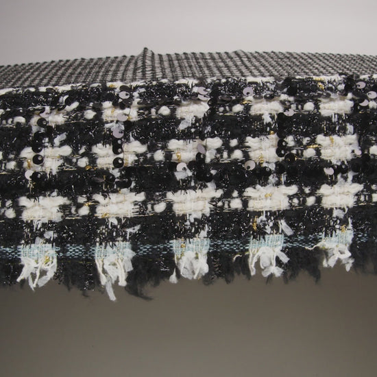 Sequined Polyester Blend Tweed - Black and White Plaid with Gold Accents - Image 6 of 6