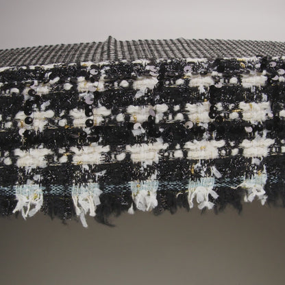 Sequined Polyester Blend Tweed - Black and White Plaid with Gold Accents