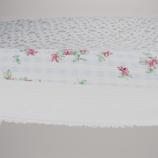Slubbed Gauzy Cotton Woven - Pink and Green Flowers on Sky Blue Gingham - Mood Exclusive Picnic Petals Print - Image 6 of 6