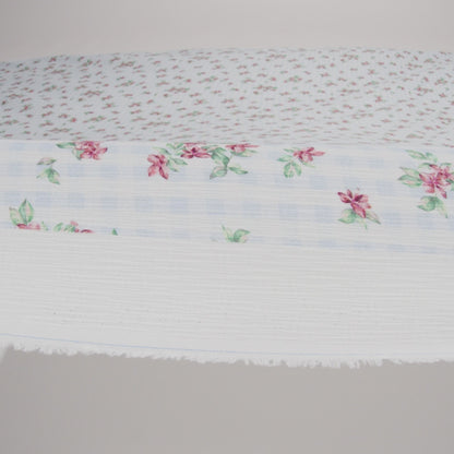 Slubbed Gauzy Cotton Woven - Pink and Green Flowers on Sky Blue Gingham - Mood Exclusive Picnic Petals Print