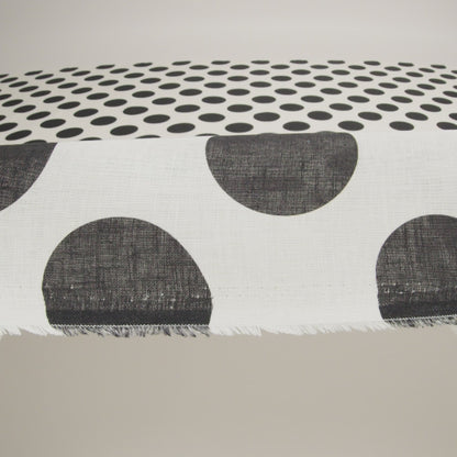 Black and White Big Polka Dots Medium Weight Linen Woven
