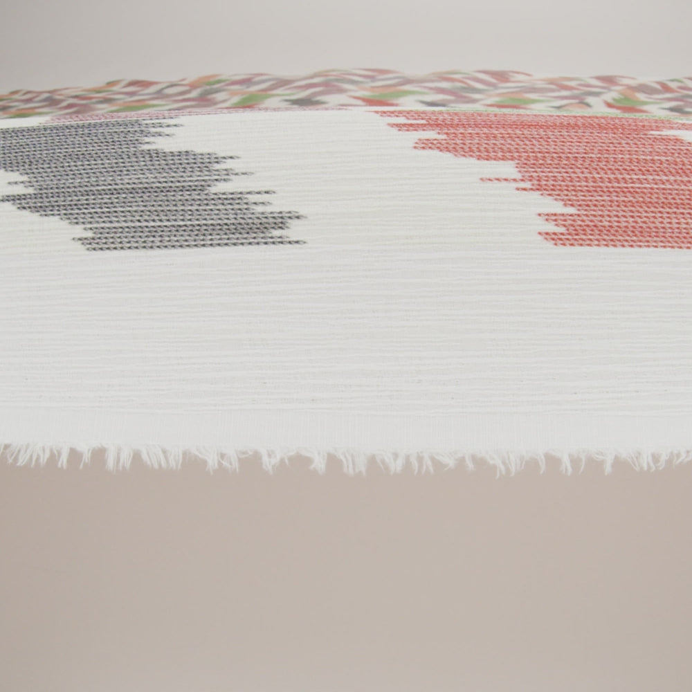 Slubbed Gauzy Cotton Woven - Dark Red, Navy, Orange and Green Abstract Ikat Stitches - Mood Exclusive Soundwave Stitches Print - Image 6 of 6