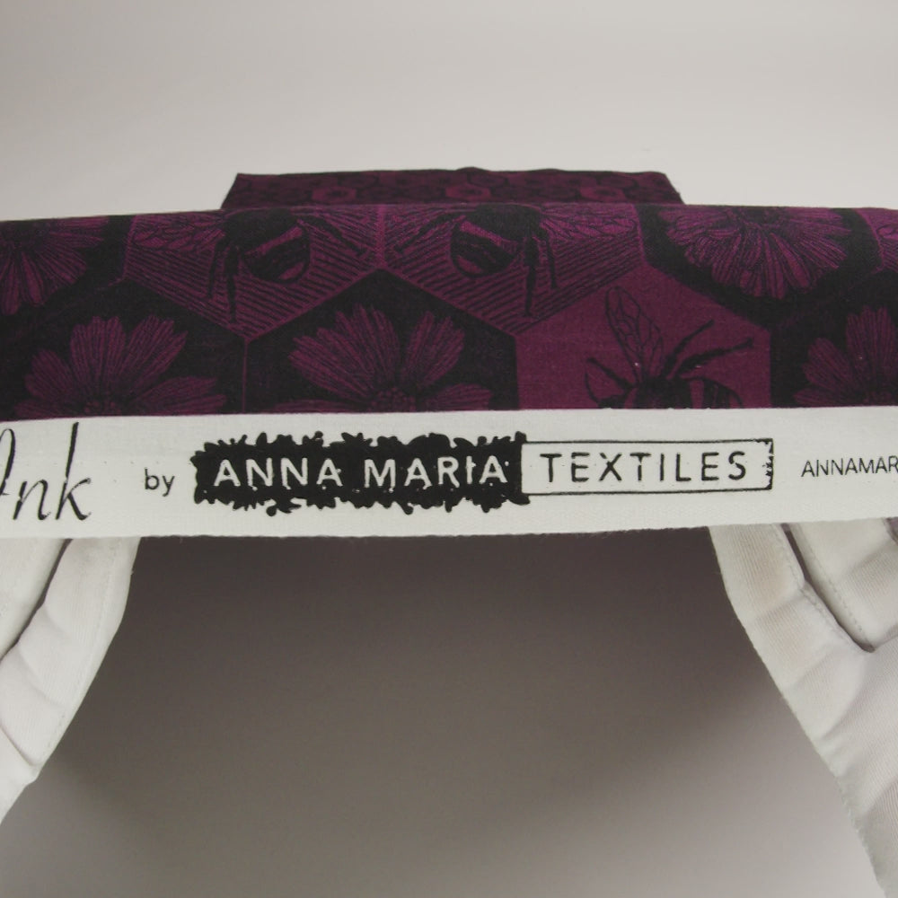 Printed Quilting Cotton by Anna Maria Textiles for Northcott - Mulberry Busy Bees and Floral Honeycomb - Indelible Ink Collection - Image 6 of 6