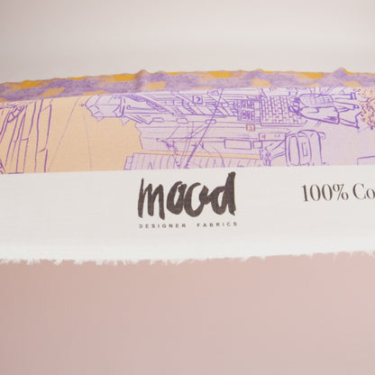 Cotton Voile - Orange and Fair Orchid Streetscapes and Trees - Growing Roots Print - Mood Exclusive Wisteria Collection