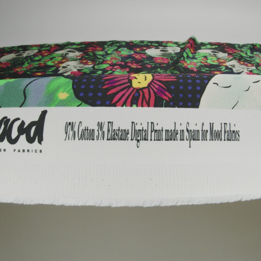 Stretch Cotton Sateen - Black, Red and Green Skulls and Flowers - Mood Exclusive Poor Yorick Print - Image 6 of 6