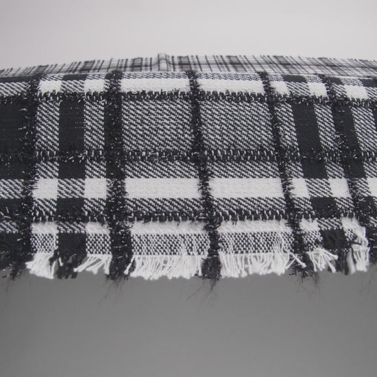 Polyester Blend Twill Tweed with Eyelash Fringe - Black and White Plaid - Image 6 of 6