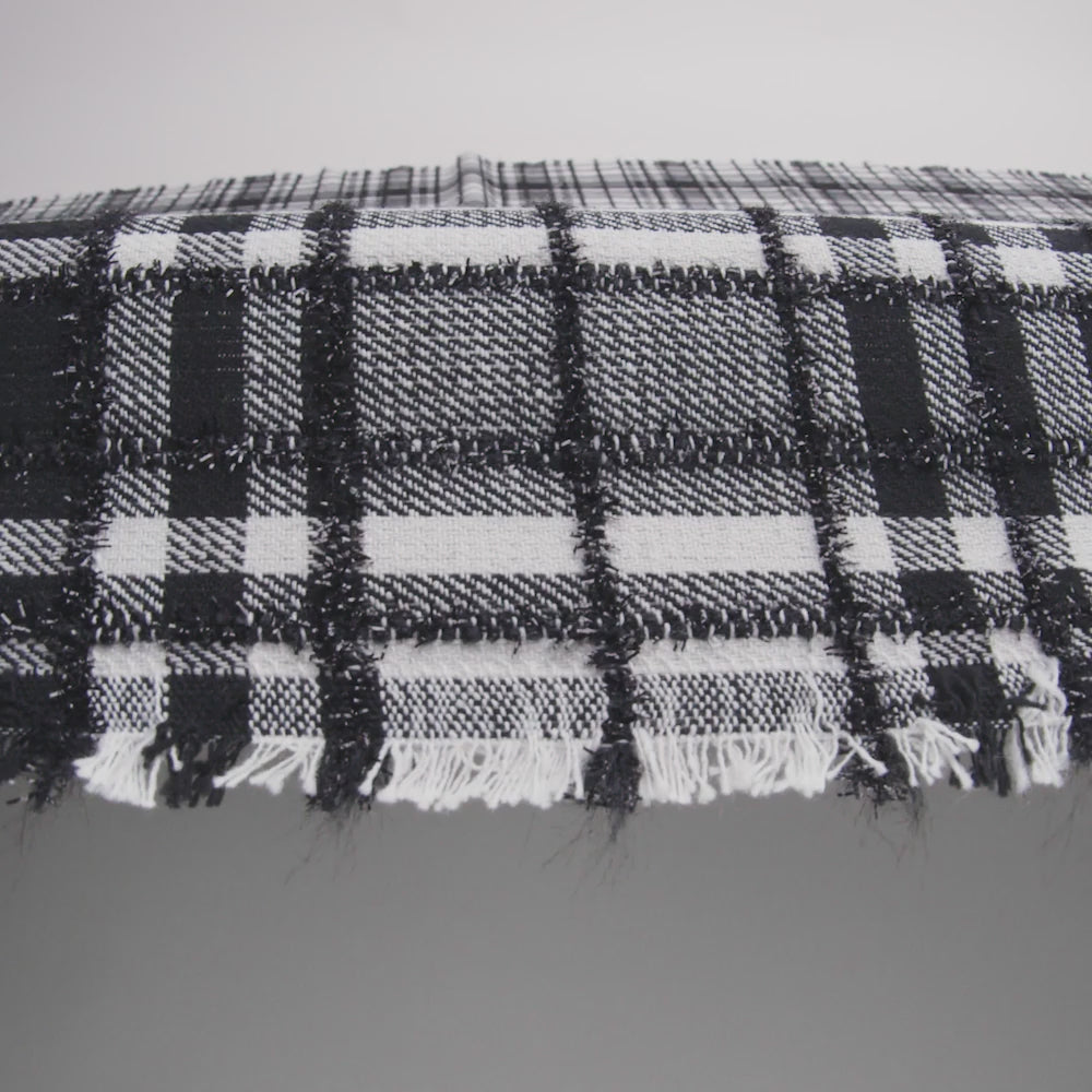 Polyester Blend Twill Tweed with Eyelash Fringe - Black and White Plaid - Image 6 of 6