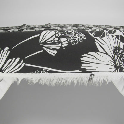 Black and White Large Floral Stretch Cotton Poplin