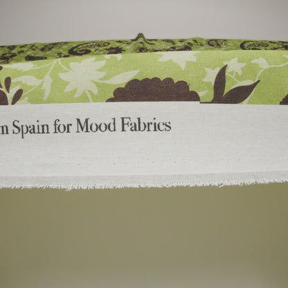 Linen and Rayon Woven - Kiwi Green and Dark Brown Paisley and Vines - Mood Exclusive Groovy Grove Print