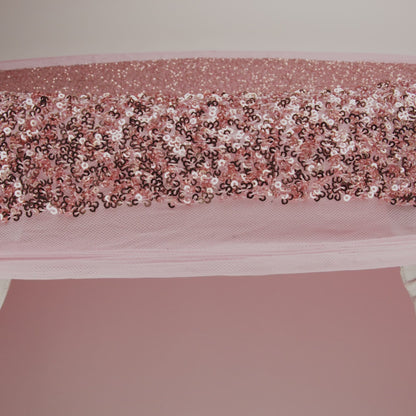 Recycled Polyester All-Over Circular Baby Sequins on Stretch Mesh - Pink - Divine Collection