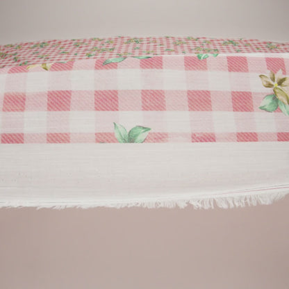 Crinkled Cotton Gauzy Woven - Pink, White and Yellow Flowers on Gingham - Mood Exclusive Picnic Petals Print