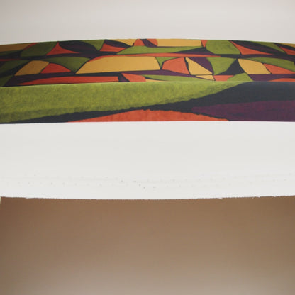 Polyester Satin - Olive Green, Aubergine and Mustard Abstract Shapes - Mood Exclusive Terra Mosaic Print