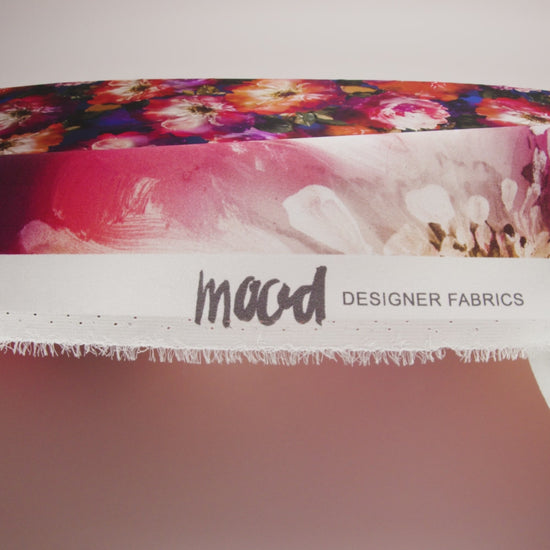 Mood Exclusive Italian Pink, Orange and Blue Painterly Floral Digitally Printed Silk Charmeuse - Image 5 of 5