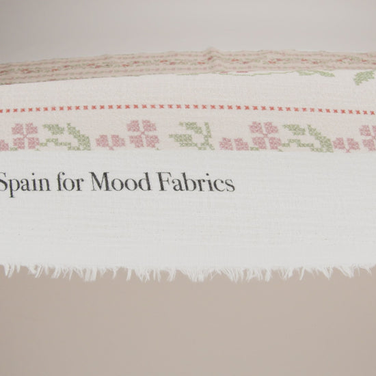 Slubbed Gauzy Cotton Woven - Pale Peach, Pink and Green Cross Stitch Berries and Flowers Stripes - Mood Exclusive Needlepoint Petals Print - Image 6 of 6