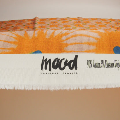 Stretch Cotton Sateen - Orange Floral Grid - Marigold Spritz Print - Mood Exclusive Marigold Collection
