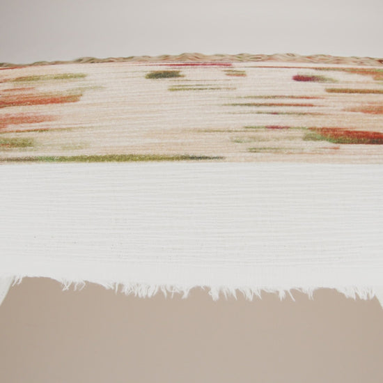 Slubbed Gauzy Cotton Woven - Beige, Burgundy and Green Abstract Painterly Ikat - Mood Exclusive Striate Shot Print - Image 6 of 6
