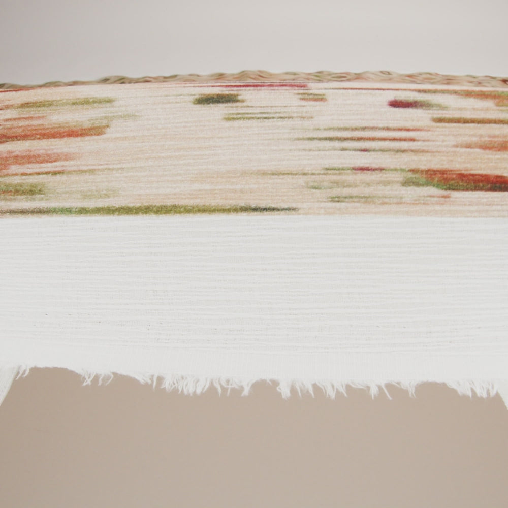 Slubbed Gauzy Cotton Woven - Beige, Burgundy and Green Abstract Painterly Ikat - Mood Exclusive Striate Shot Print - Image 6 of 6