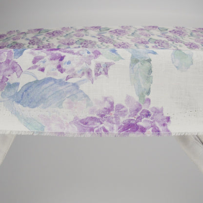 Purple, Green and White Hydrangeas Medium Weight Linen Woven
