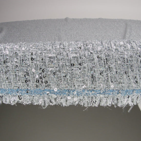 Metallic Embellished Tweed - Bright Silver with Sequins and Eyelash Fringe - Image 6 of 6