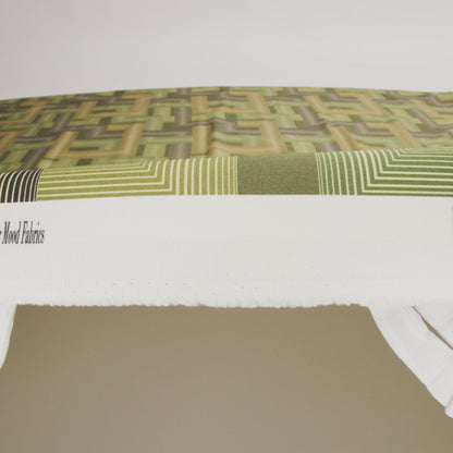 Stretch Cotton Sateen - Olive and Hunter Green Geometric Lines - Hedge Maze Print - Mood Exclusive Acadia Collection
