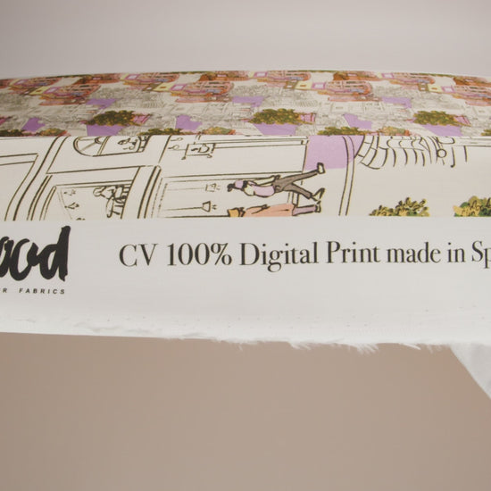 Rayon Challis - Multicolor Streetscapes and Trees - Growing Roots Print - Mood Exclusive Wisteria Collection - Image 5 of 5