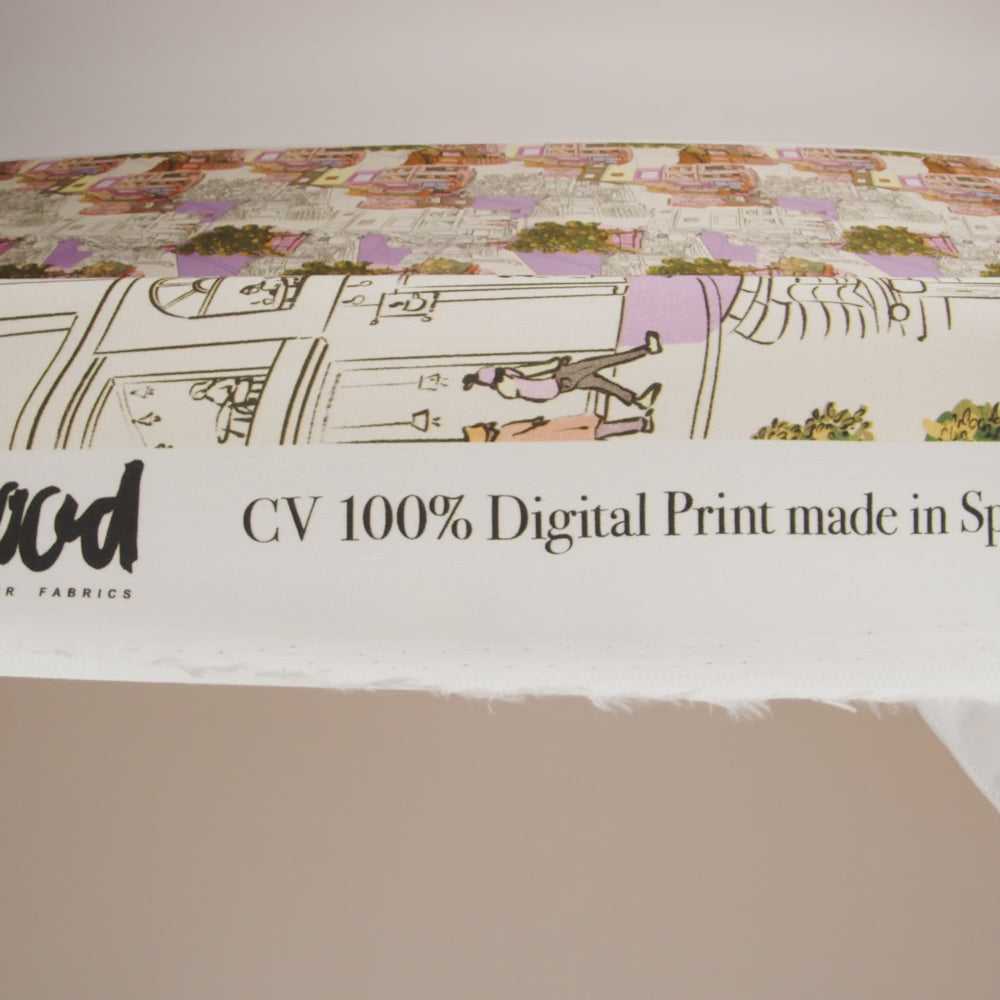 Rayon Challis - Multicolor Streetscapes and Trees - Growing Roots Print - Mood Exclusive Wisteria Collection - Image 5 of 5