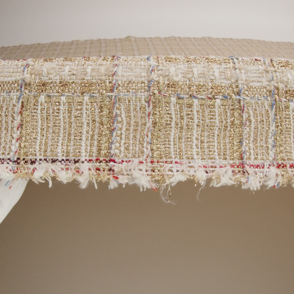 Metallic Polyester and Wool Tweed - Gold, Beige and Light Blue Subtle Plaid - Image 6 of 6