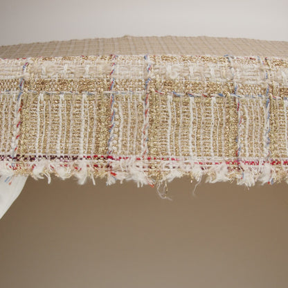 Metallic Polyester and Wool Tweed - Gold, Beige and Light Blue Subtle Plaid