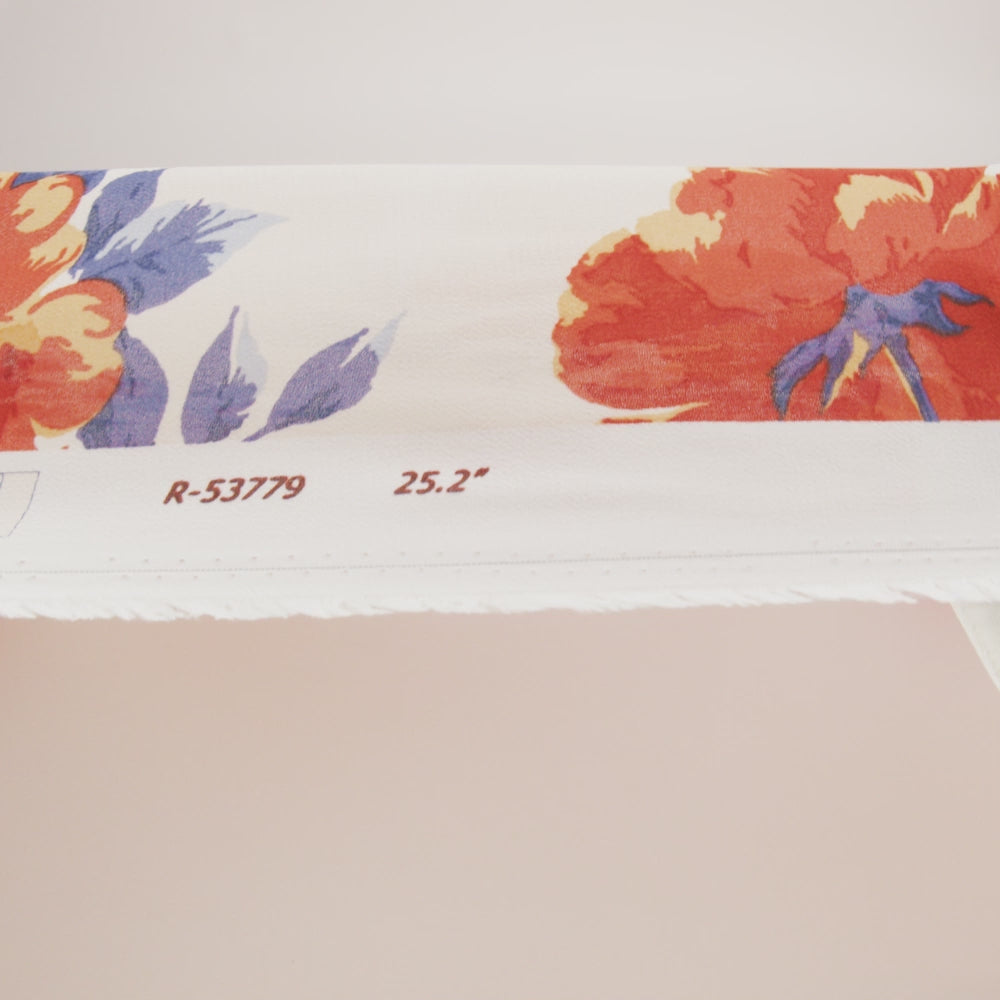 Viscose Georgette Print - Burnt Autumn Orange, Cornflower Yellow and Ripe Plum Purple Floral - Designer Deadstock - Image 6 of 6