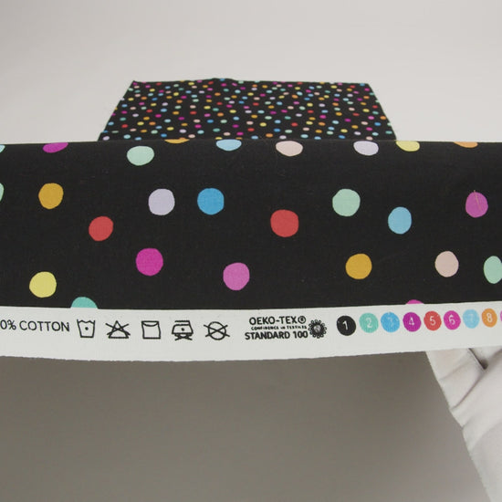 Printed Quilting Cotton by Ghazal Razavi for FIGO Studio - Black and Rainbow Pom Poms - Dusk Collection - Image 6 of 6