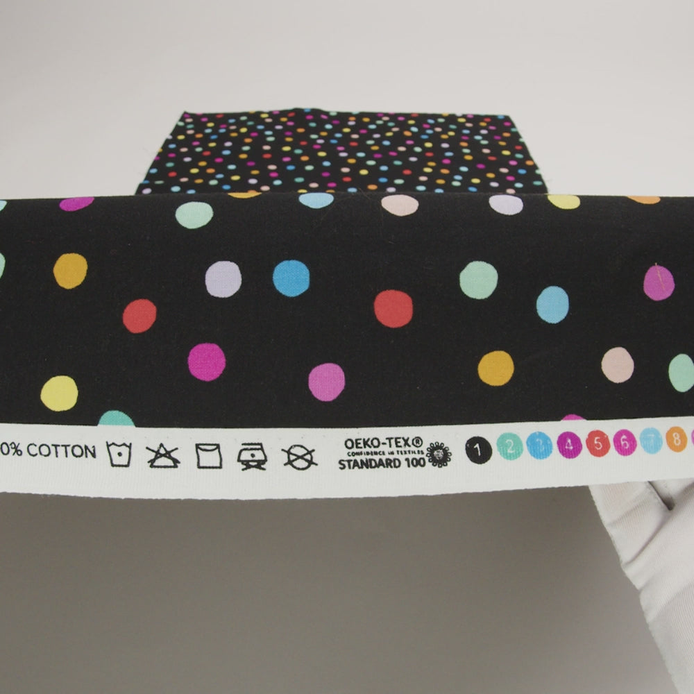 Printed Quilting Cotton by Ghazal Razavi for FIGO Studio - Black and Rainbow Pom Poms - Dusk Collection - Image 6 of 6