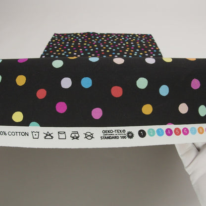 Printed Quilting Cotton by Ghazal Razavi for FIGO Studio - Black and Rainbow Pom Poms - Dusk Collection