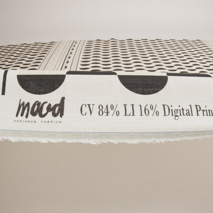 Viscose and Linen Woven Panel Print - Black and White Split Circles - Mood Exclusive Circle Back