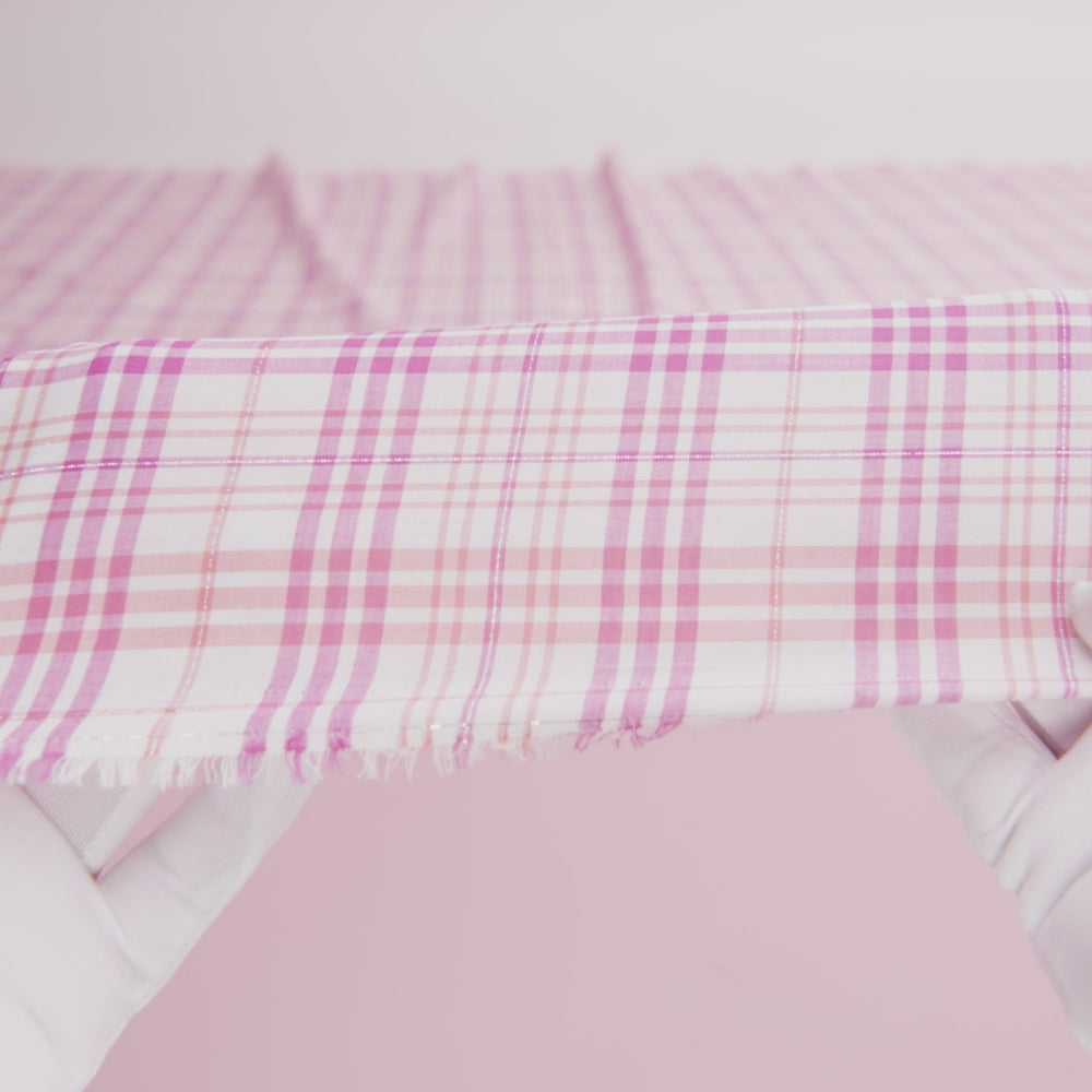 Italian Pink and Orange Metallic Plaid Cotton Voile - Image 5 of 5