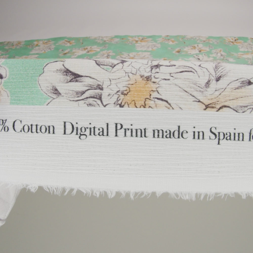 Slubbed Gauzy Cotton Woven - Mint Green, Golden Yellow and Off White Floral - Mood Exclusive Color Me Chrysanthemum Print - Image 6 of 6