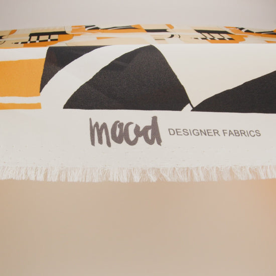 Heavy Silk Satin-Faced Organza, Made in Italy - Off White, Golden Yellow and Black Abstract - Image 6 of 6