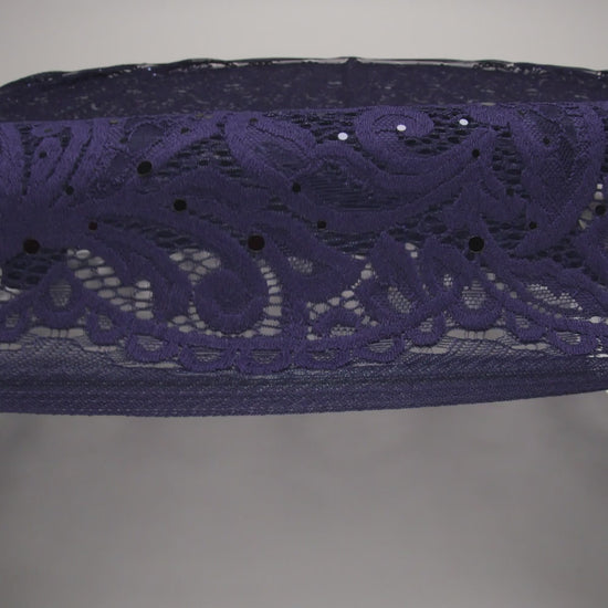 Stretch Raschel Lace with Metallic Spots - Navy Fancy Leaves and Flowers - Image 6 of 6