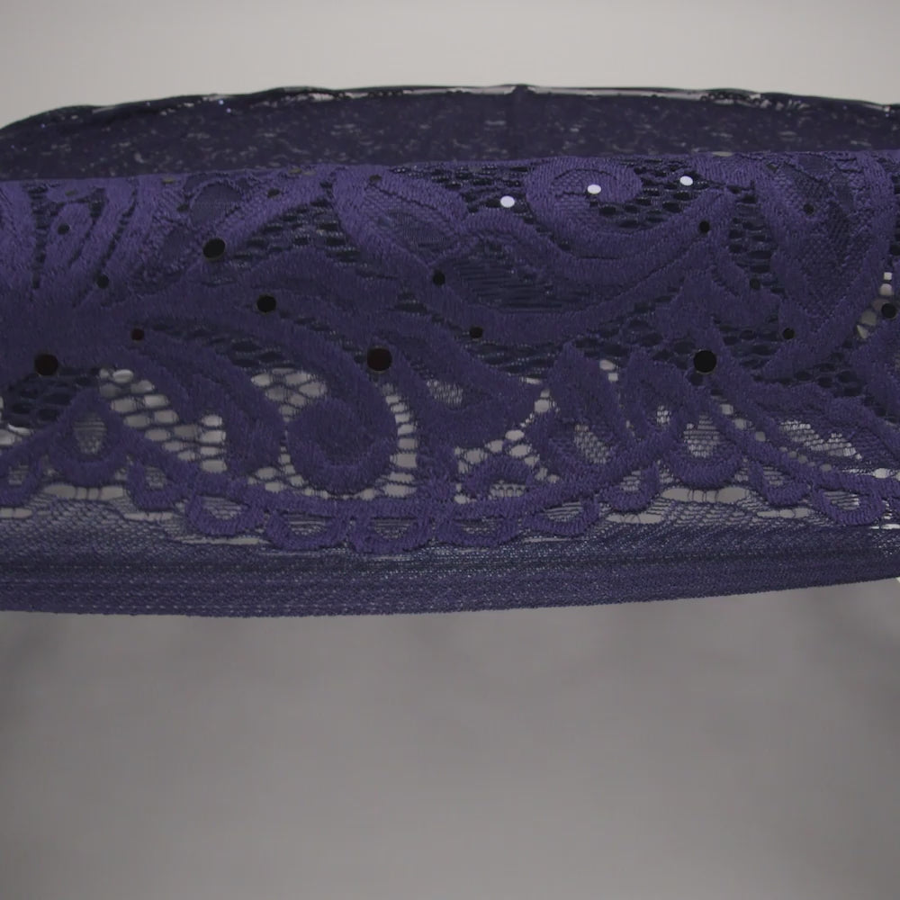 Stretch Raschel Lace with Metallic Spots - Navy Fancy Leaves and Flowers - Image 6 of 6